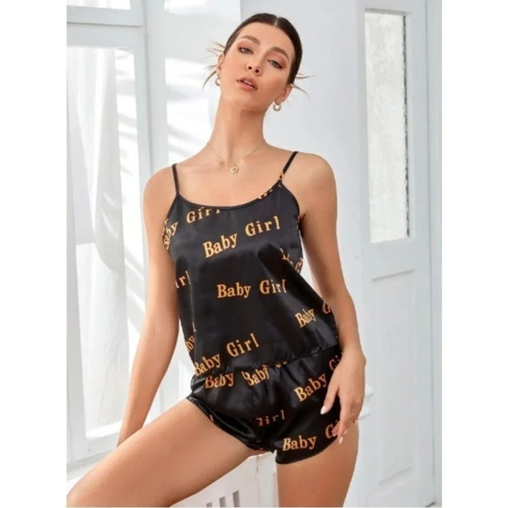 Size 10 large Letter Graphic Satin PJ Pajamas Set